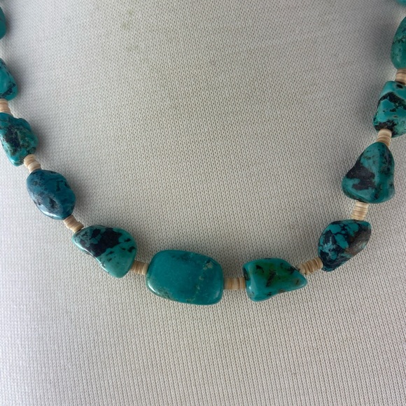 Turquoise Nugget And Heishi Shell Bead Sterling - Picture 7 of 11